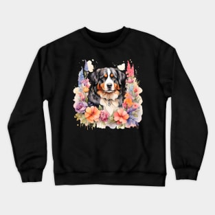 A bernese mountain dog decorated with beautiful watercolor flowers Crewneck Sweatshirt